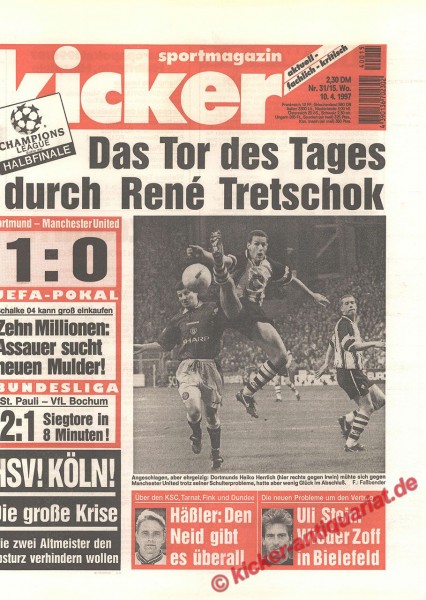 Kicker Sportmagazin Nr. 31, 10.4.1997 bis 16.4.1997