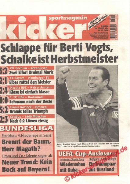 Kicker Sportmagazin Nr. 101, 14.12.2000 bis 20.12.2000