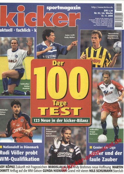 Kicker Sportmagazin Nr. 92, 13.11.2000 bis 19.11.2000