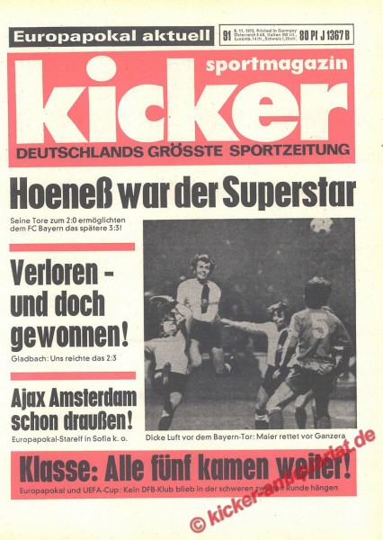 Kicker Sportmagazin Nr. 91, 8.11.1973 bis 14.11.1973