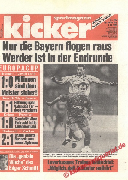 1993 Europacup Dortmund - Maribor 2:1. Christian Nerlinger Bayern München.