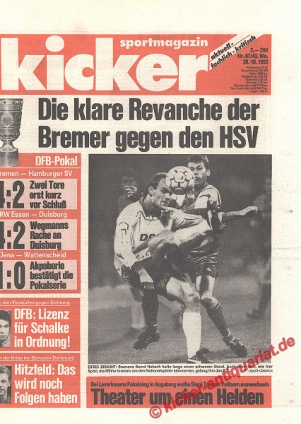 Kicker Sportmagazin Nr. 87, 28.10.1993 bis 3.11.1993