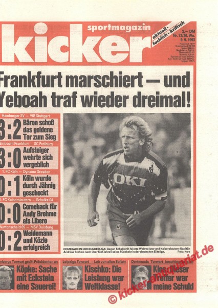 Kicker Sportmagazin Nr. 73, 9.9.1993 bis 15.9.1993