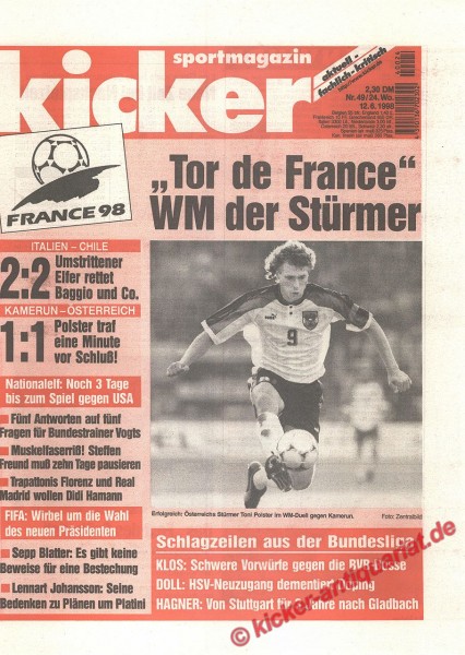 Kicker Sportmagazin Nr. 49, 11.6.1998 bis 17.6.1998