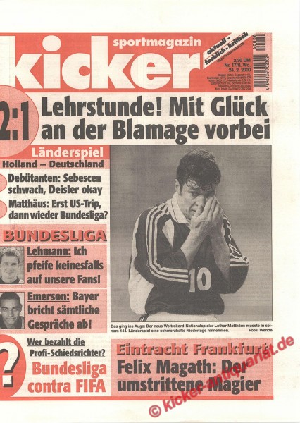 Kicker Sportmagazin Nr. 17, 24.2.2000 bis 1.3.2000