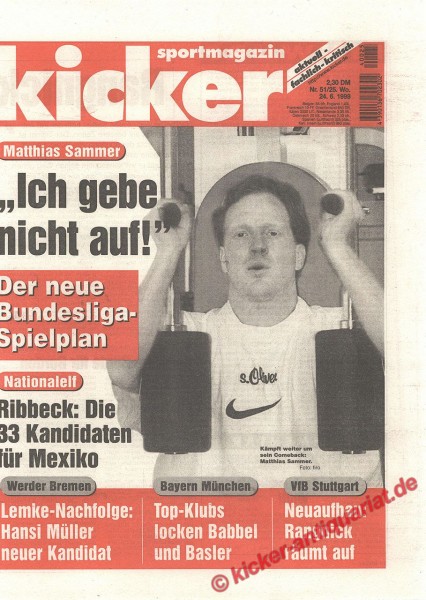 Kicker Sportmagazin Nr. 51, 24.6.1999 bis 30.6.1999