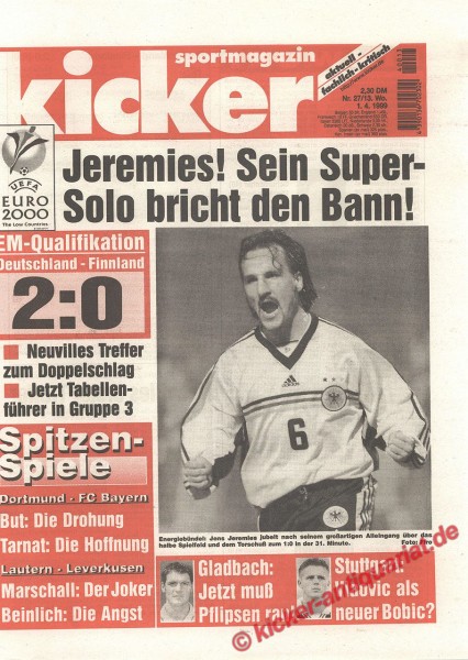 Kicker Sportmagazin Nr. 27, 1.4.1999 bis 7.4.1999