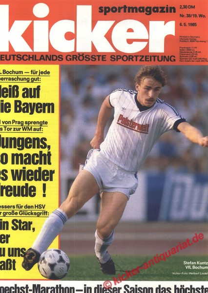 Kicker Sportmagazin Nr. 38, 6.5.1985 bis 12.5.1985