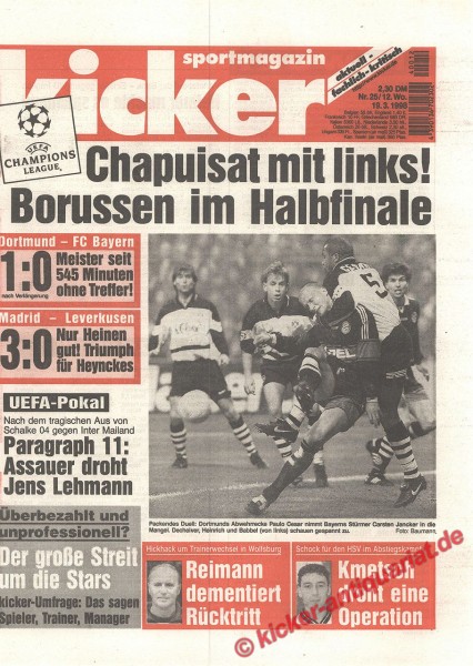 Kicker Sportmagazin Nr. 25, 19.3.1998 bis 25.3.1998