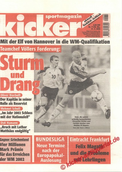 Kicker Sportmagazin Nr. 71, 31.8.2000 bis 6.9.2000