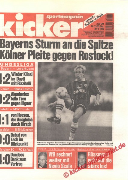 Kicker Sportmagazin Nr. 71, 29.8.1996 bis 4.9.1996