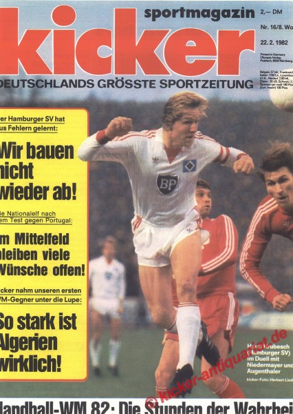 Kicker Sportmagazin Nr. 16, 22.2.1982 bis 28.2.1982