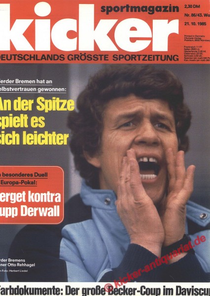 Kicker Sportmagazin Nr. 86, 21.10.1985 bis 27.10.1985