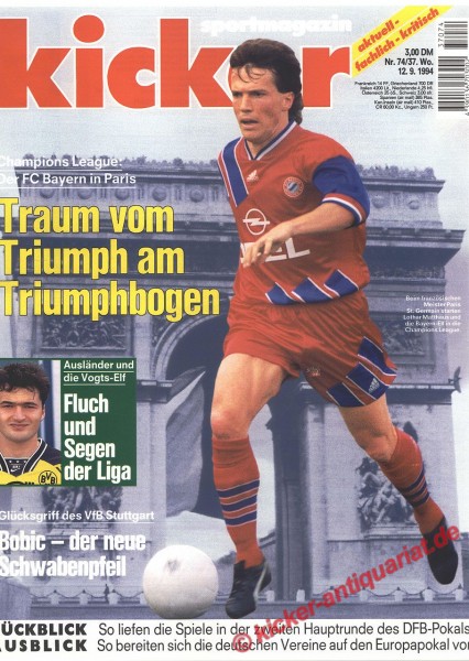 Kicker Sportmagazin Nr. 74, 12.9.1994 bis 18.9.1994