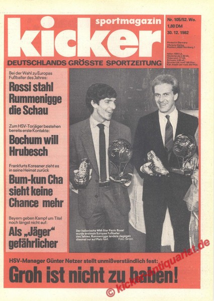 Kicker Sportmagazin Nr. 105, 30.12.1982 bis 5.1.1983