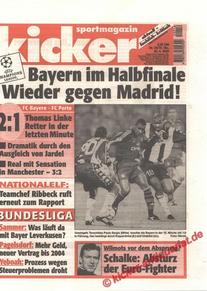 Kicker Sportmagazin Nr. 33, 20.4.2000 bis 26.4.2000