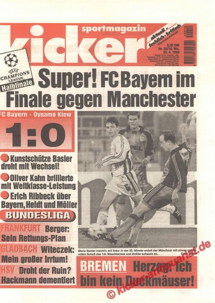 Kicker Sportmagazin Nr. 33, 22.4.1999 bis 28.4.1999