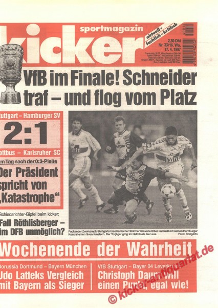 Kicker Sportmagazin Nr. 33, 17.4.1997 bis 23.4.1997