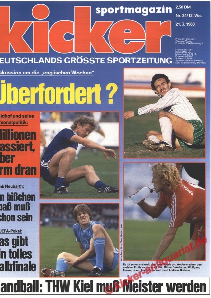 Kicker Sportmagazin Nr. 24, 21.3.1988 bis 27.3.1988