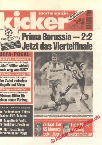 Kicker Sportmagazin Nr. 95, 21.11.1996 bis 27.11.1996