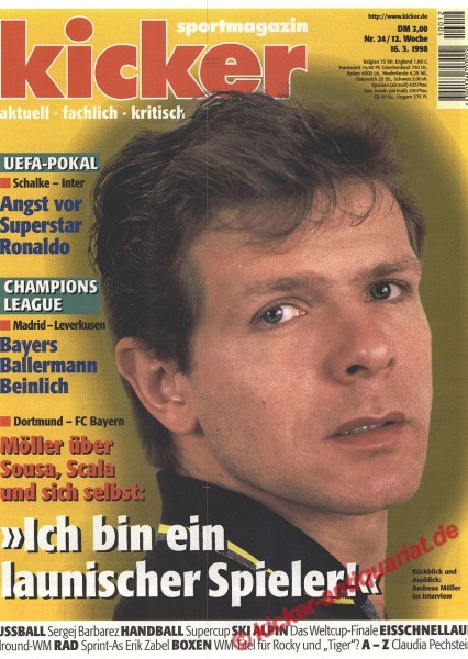 Kicker Sportmagazin Nr. 24, 16.3.1998 bis 22.3.1998