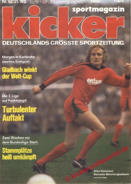 Kicker Sportmagazin Nr. 62, 31.7.1978 bis 6.8.1978