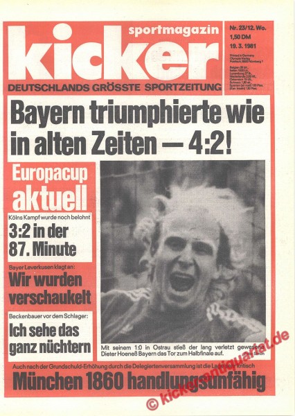 Kicker Sportmagazin Nr. 23, 19.3.1981 bis 25.3.1981