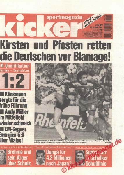 Kicker Sportmagazin Nr. 93, 17.11.1994 bis 23.11.1994