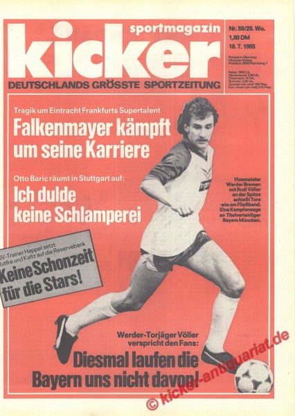 Kicker Sportmagazin Nr. 59, 18.7.1985 bis 24.7.1985