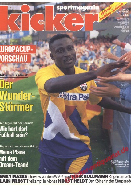 Kicker Sportmagazin Nr. 74, 13.9.1993 bis 19.9.1993