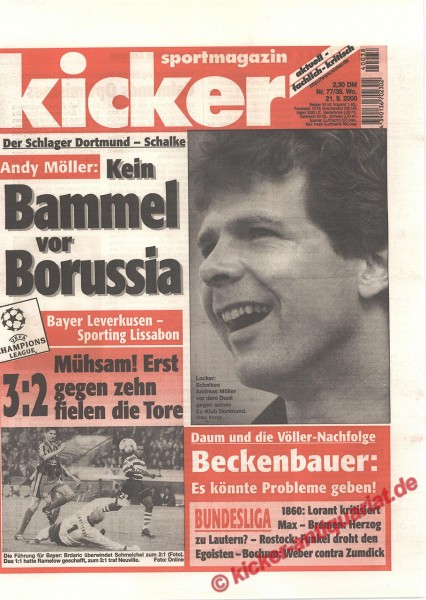 Kicker Sportmagazin Nr. 77, 21.9.2000 bis 27.9.2000