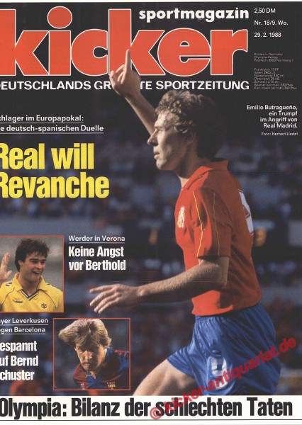 Kicker Sportmagazin Nr. 18, 29.2.1988 bis 6.3.1988