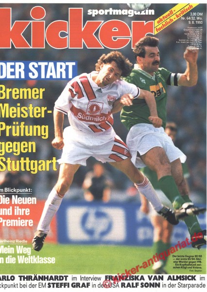 Kicker Sportmagazin Nr. 64, 9.8.1993 bis 15.8.1993