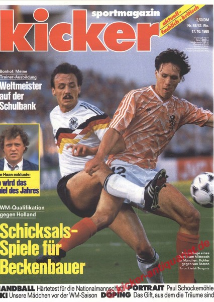 Kicker Sportmagazin Nr. 84, 17.10.1988 bis 23.10.1988