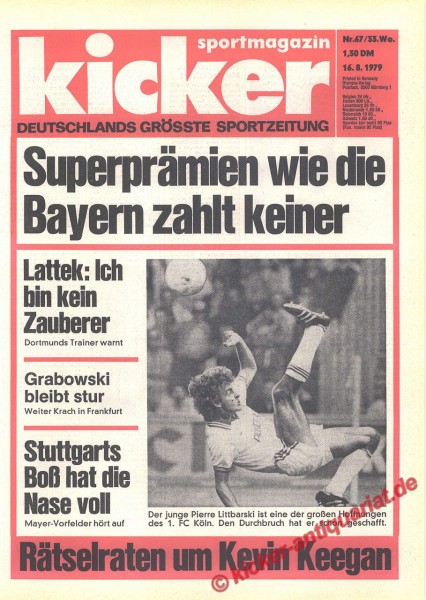 Titelbild: Pierre Littbarski, Kicker 1979: Superprämien wie die Bayern zahlt keiner!