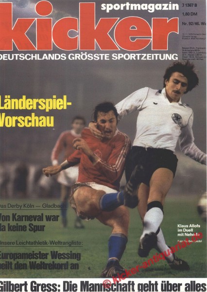 Kicker Sportmagazin Nr. 92, 13.11.1978 bis 19.11.1978