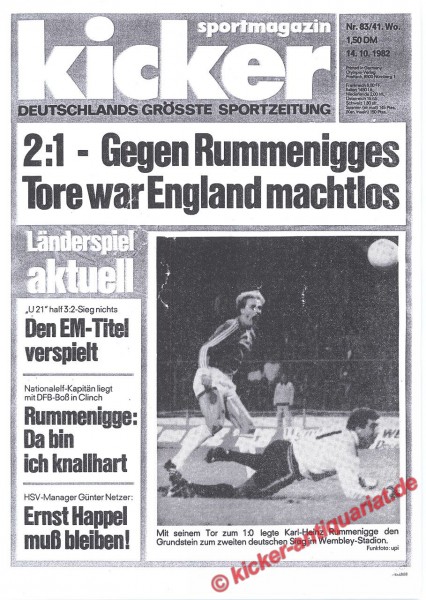 Kicker Sportmagazin Nr. 83, 14.10.1982 bis 20.10.1982