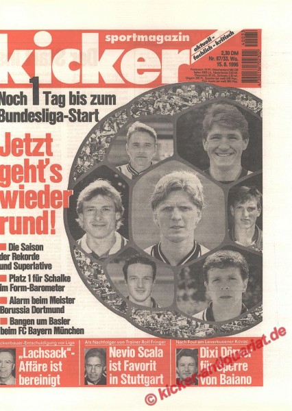 Kicker Sportmagazin Nr. 67, 15.8.1996 bis 21.8.1996