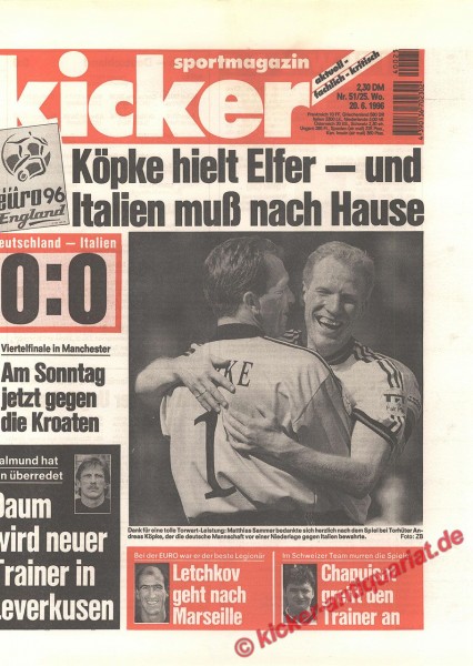 Kicker Sportmagazin Nr. 51, 20.6.1996 bis 26.6.1996