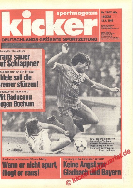 Kicker Sportmagazin Nr. 75, 12.9.1985 bis 18.9.1985