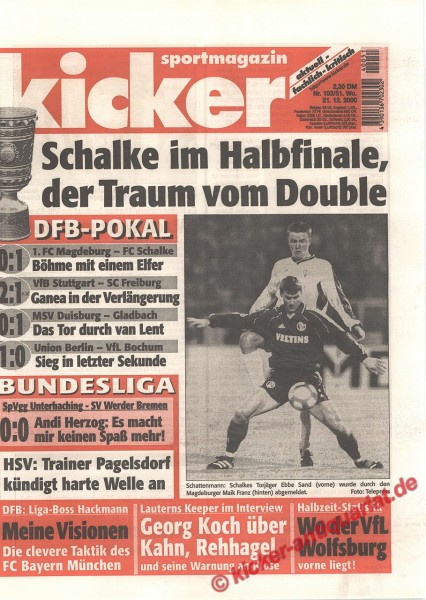 Kicker Sportmagazin Nr. 103, 21.12.2000 bis 27.12.2000