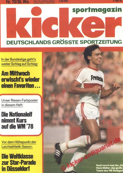 Kicker Sportmagazin Nr. 70, 29.8.1977 bis 4.9.1977