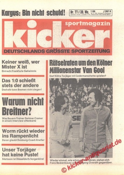 Kicker Sportmagazin Nr. 77, 23.9.1976 bis 29.9.1976