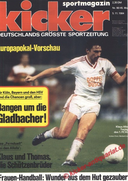 Kicker Sportmagazin Nr. 90, 5.11.1984 bis 11.11.1984