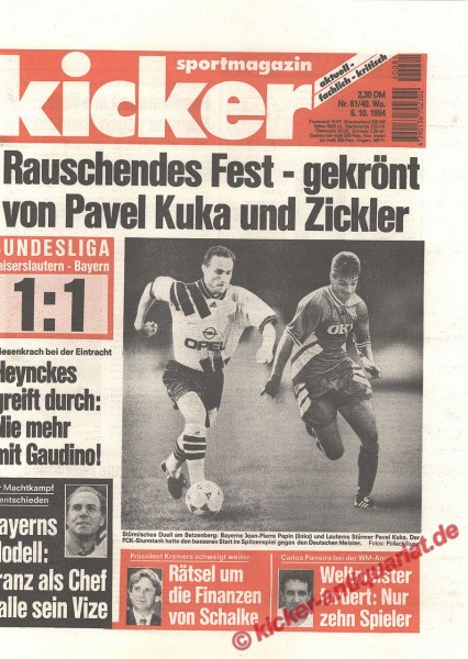 Kicker Sportmagazin Nr. 81, 6.10.1994 bis 12.10.1994