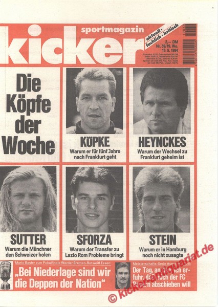 Die Köpfe der Woche: Andreas Köpke, Jupp Heynckes, Sutter, Sforza, Uli Stein