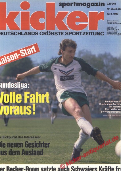 Kicker Sportmagazin Nr. 66, 12.8.1985 bis 18.8.1985