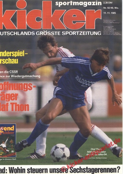 Kicker Sportmagazin Nr. 92, 11.11.1985 bis 17.11.1985