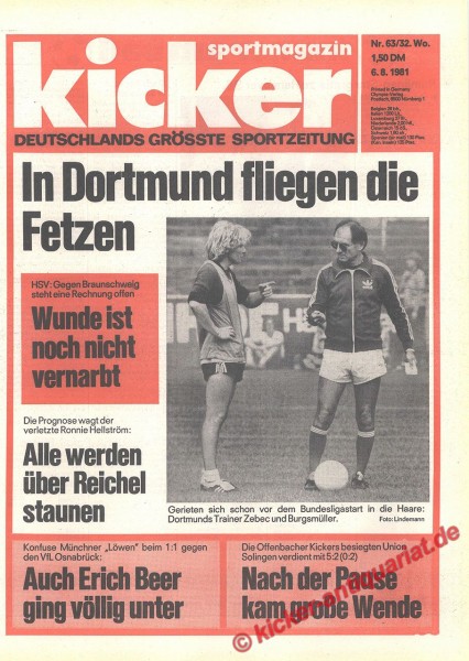 Kicker Sportmagazin Nr. 63, 6.8.1981 bis 12.8.1981