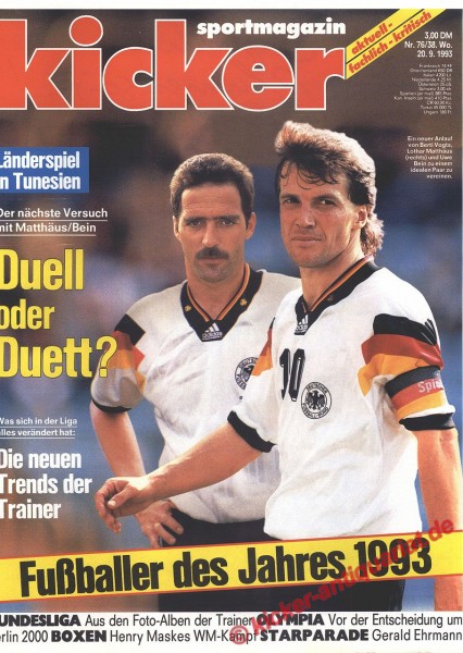 Kicker Sportmagazin Nr. 76, 20.9.1993 bis 26.9.1993